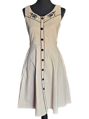 Voodoo Vixen Cream Midi Dress with Black Trim & Embroidery SizeM